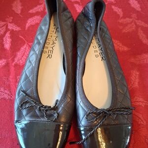 Paul Mayer Quilted Brown Flats with Black Toe Cap